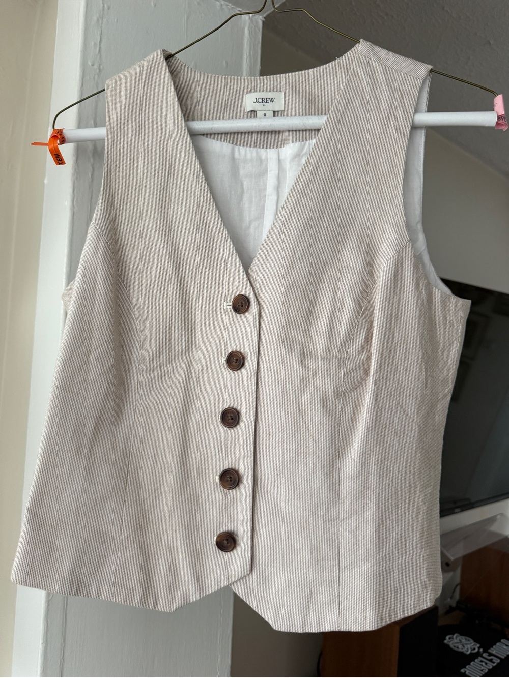 J.Crew Tailored Button Front Vest Size 0 Beige Brown